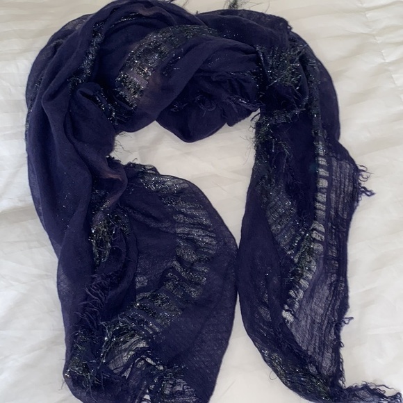 Navy Blue Glitzy Shimmering Sparkling Warm Whimsical Bohemian Scarf - Picture 16 of 17